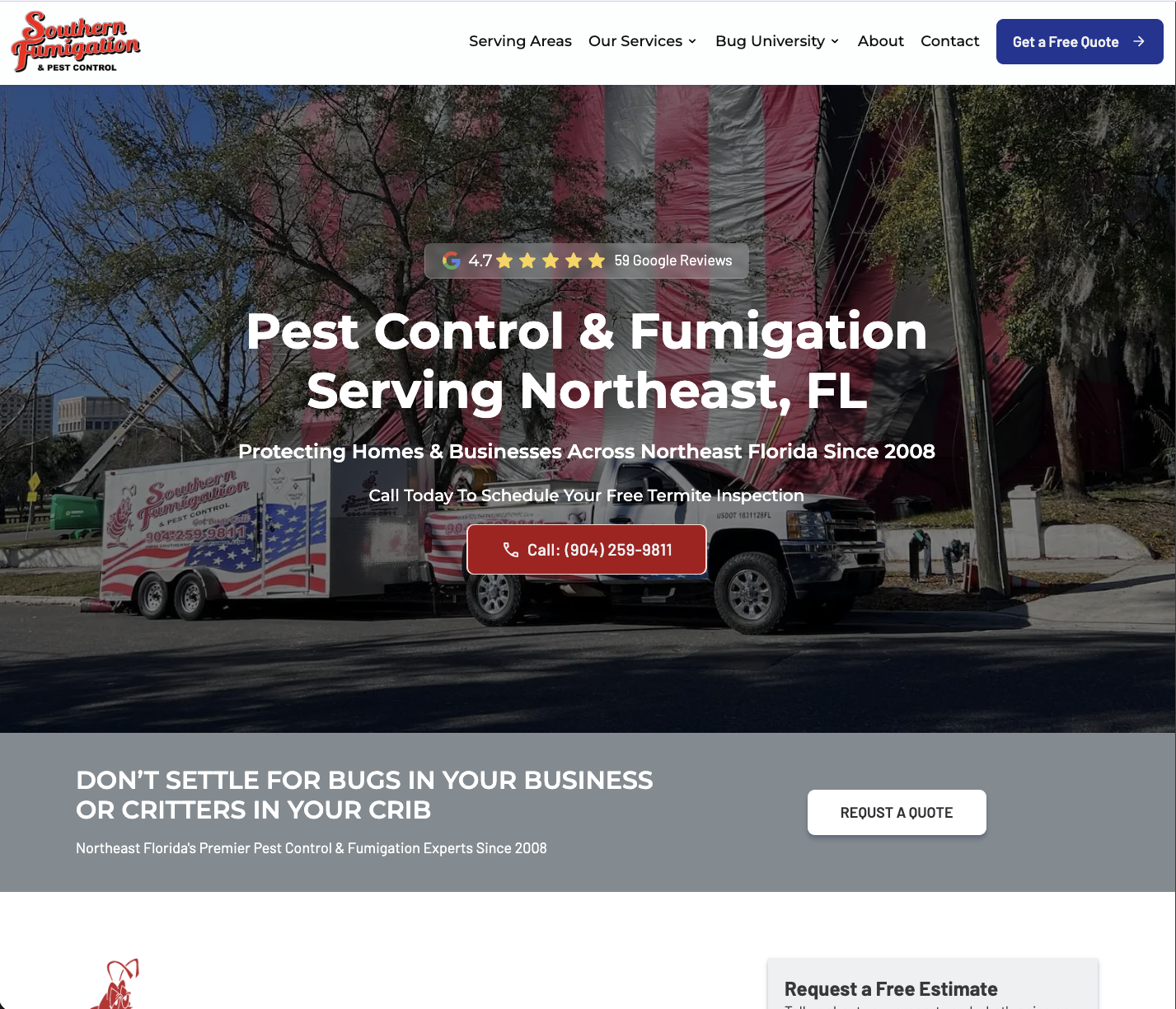 sceenshot of Southern Fumication website